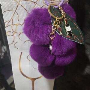 🍇Purple Pom Pom Bag Charm/Keychain with🍷Wine & Glass Charms NWT